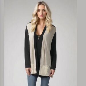 7 For All Mankind Long Cardigan  black white